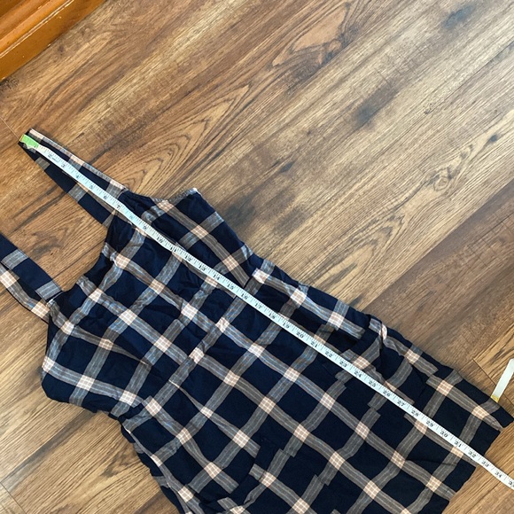 💛S💛 Plaid Mini Dress Sleeveless Apron Patch Pockets Summer Spring - Picture 4 of 9